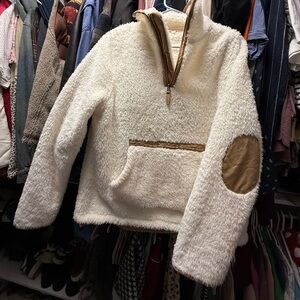Cozy Cream Sherpa Pullover with Brown Accents